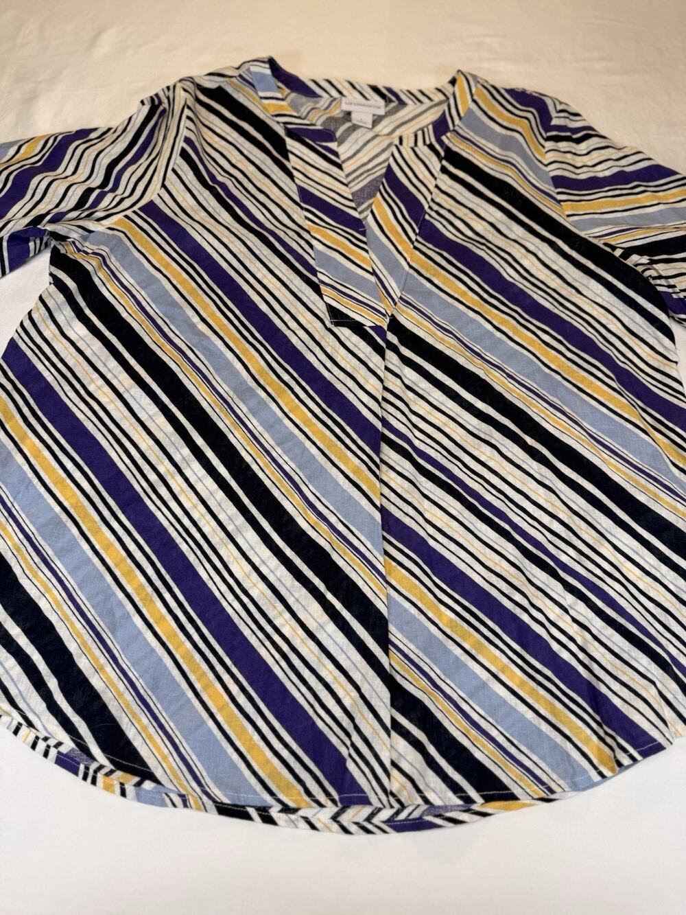 Liz Claiborne Striped Cotton Top Women’s Large Short Sleeve Casual Shirt